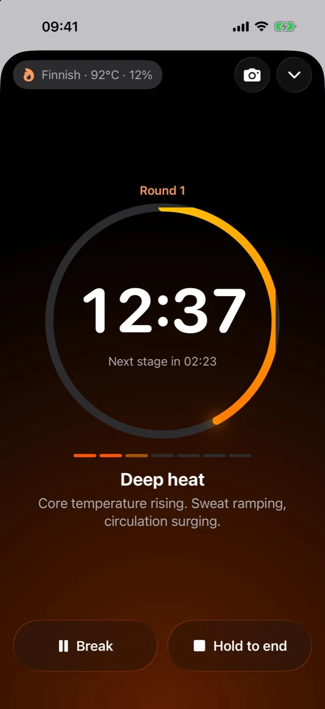 Sauna Metrics on iPhone: timer during a session