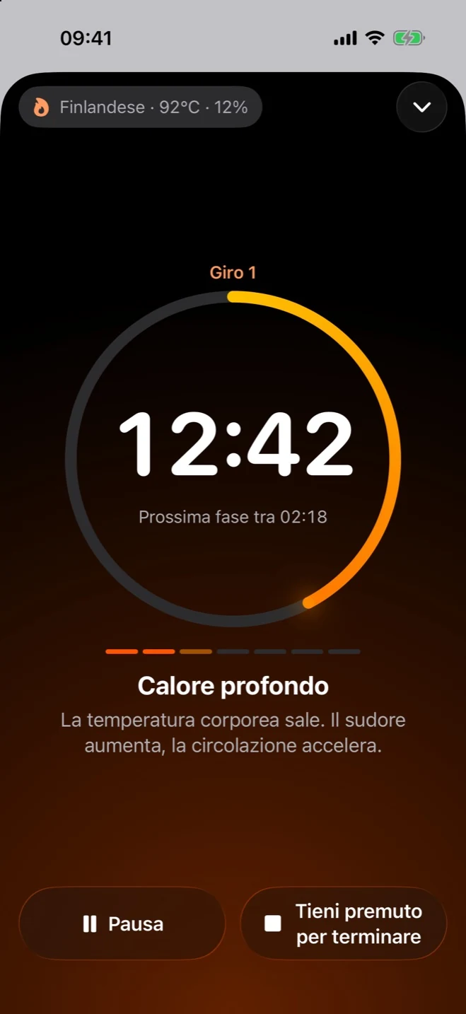 Sauna Metrics su iPhone: timer durante una sessione