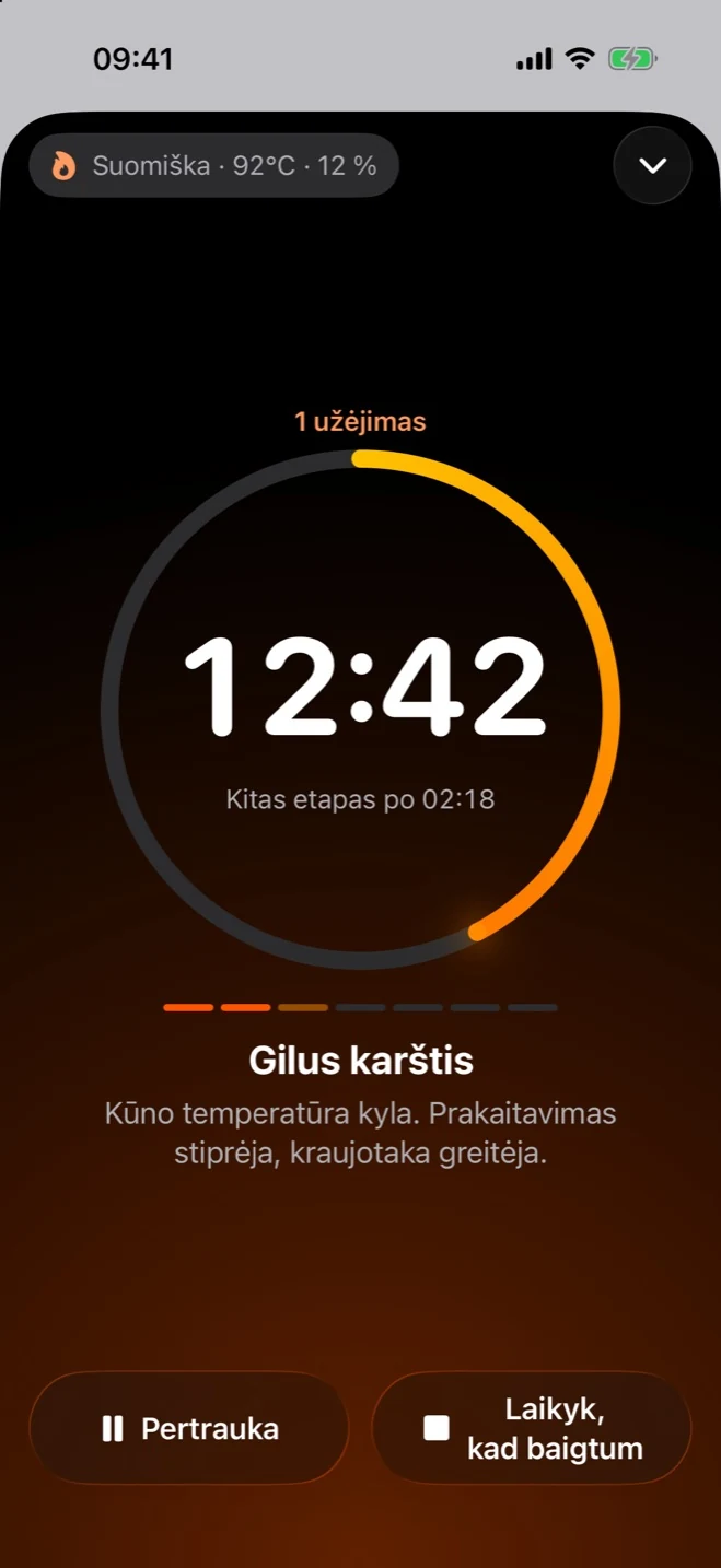 Sauna Metrics „iPhone“: laikmatis seanso metu