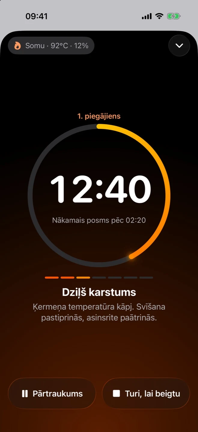 Sauna Metrics iPhone ierīcē: taimeris pirts reizes laikā
