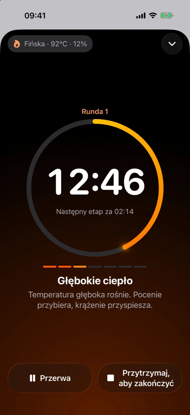 Sauna Metrics na iPhonie: minutnik podczas sesji